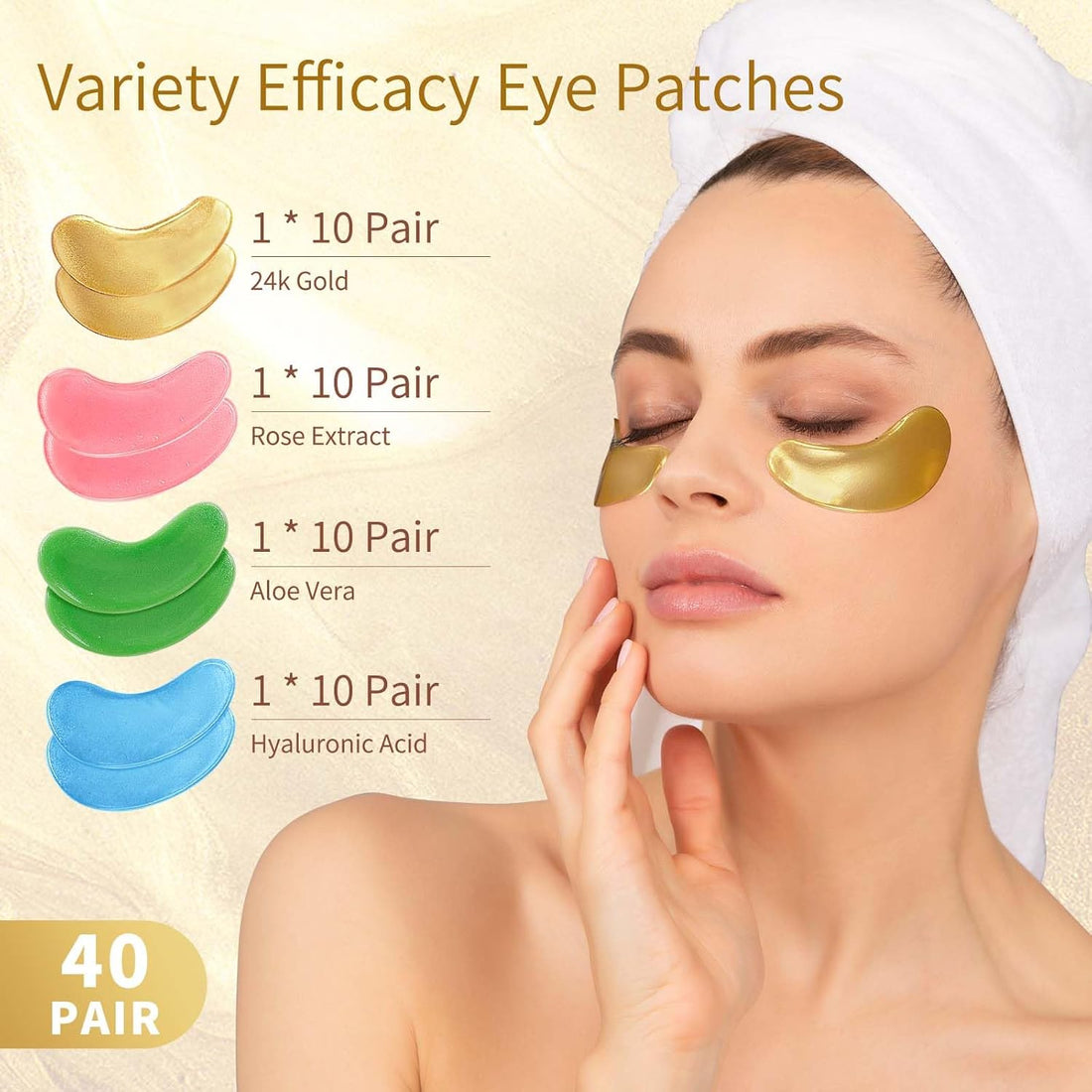 Under Eye Patches 40 Pairs – Gold, Hyaluronic Acid &amp; Aloe Vera