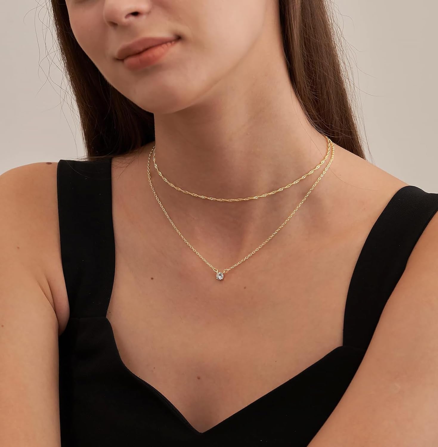 Dainty 14K Gold &amp; Silver CZ Choker Necklace