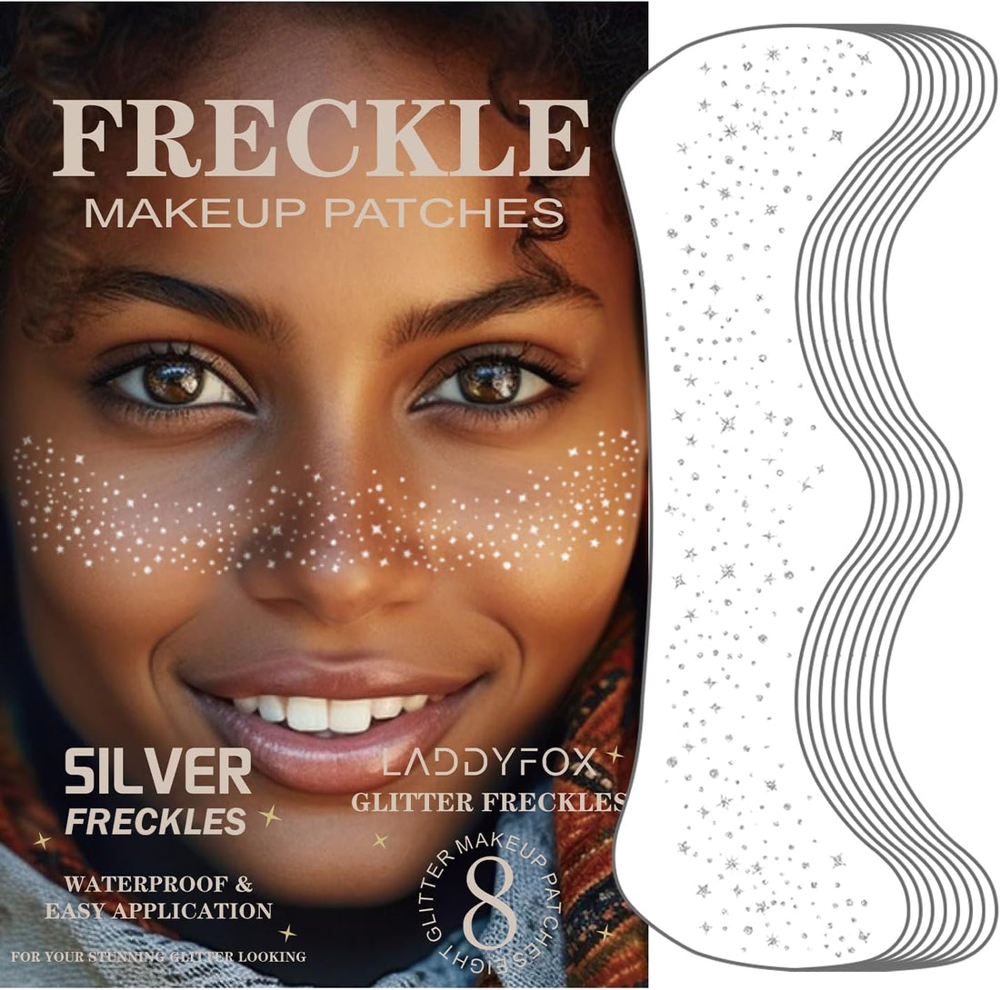 8 Pcs Silver Glitter Freckles – Waterproof Face Tattoo Sparkle Patches for Women