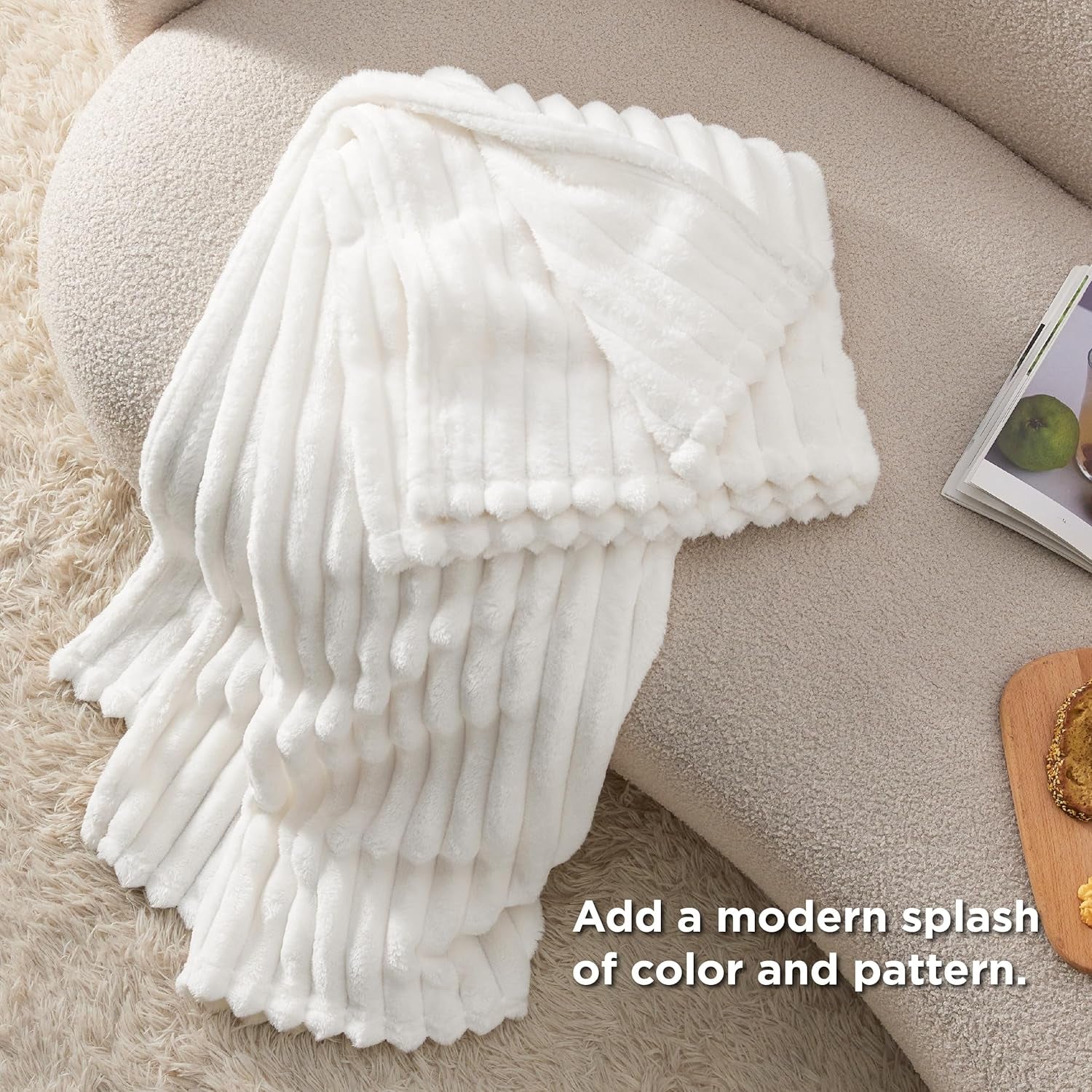 White Fleece Throw Blanket for Couch