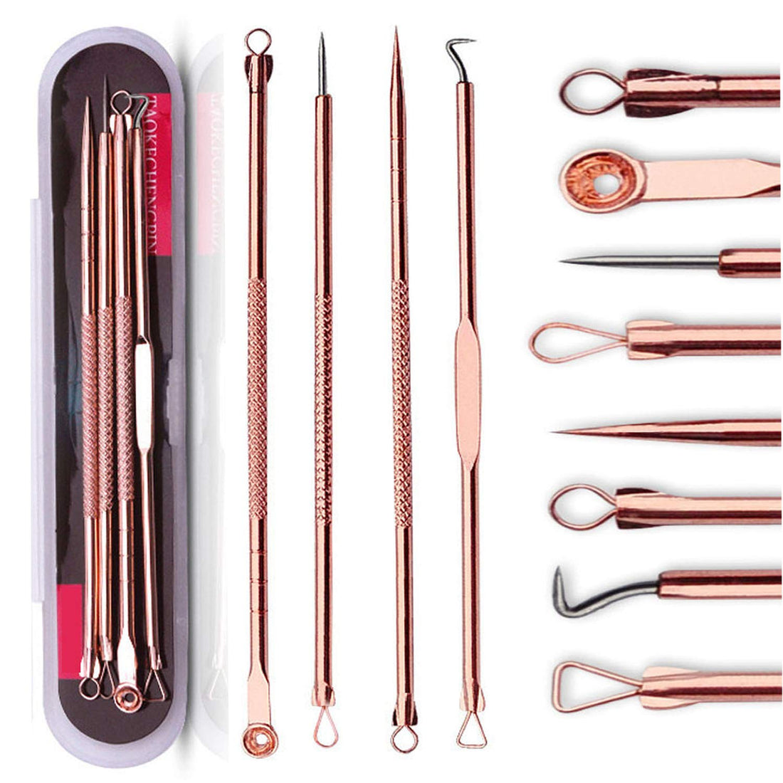 4Pcs Blackhead Remover Kit – Rose Case, Acne Tool 
