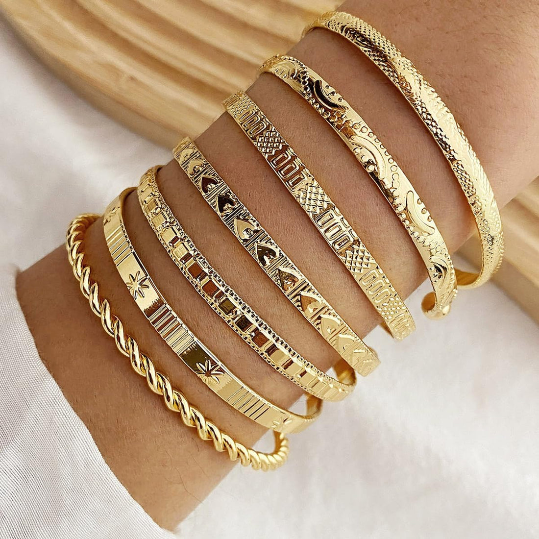 Gold Adjustable Multi-Layer Bangle Bracelet Set