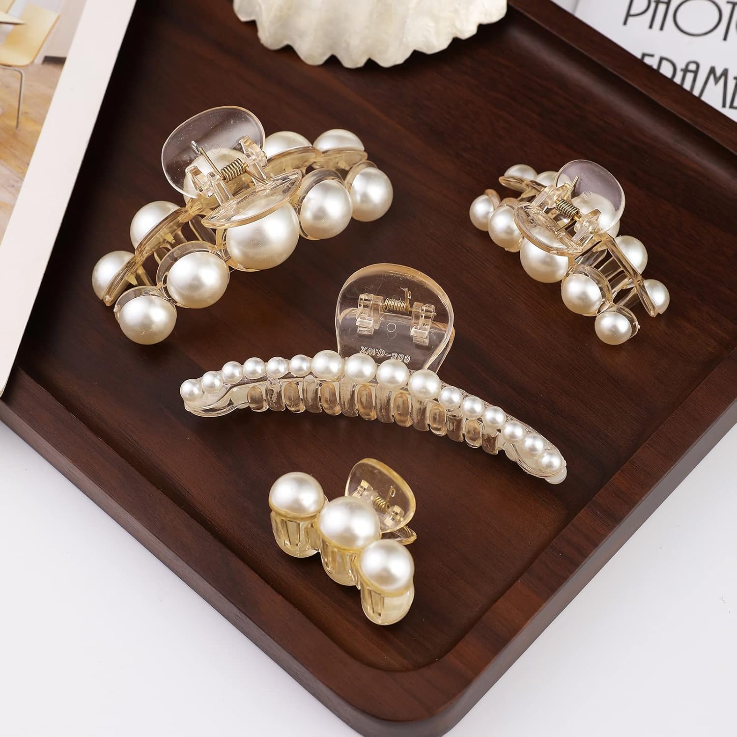 4 PCS Large Pearl Hair Claw Clips Set