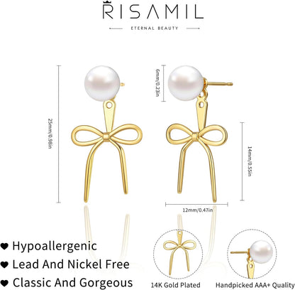 Gold Pearl Hoop Earrings for Women Trendy