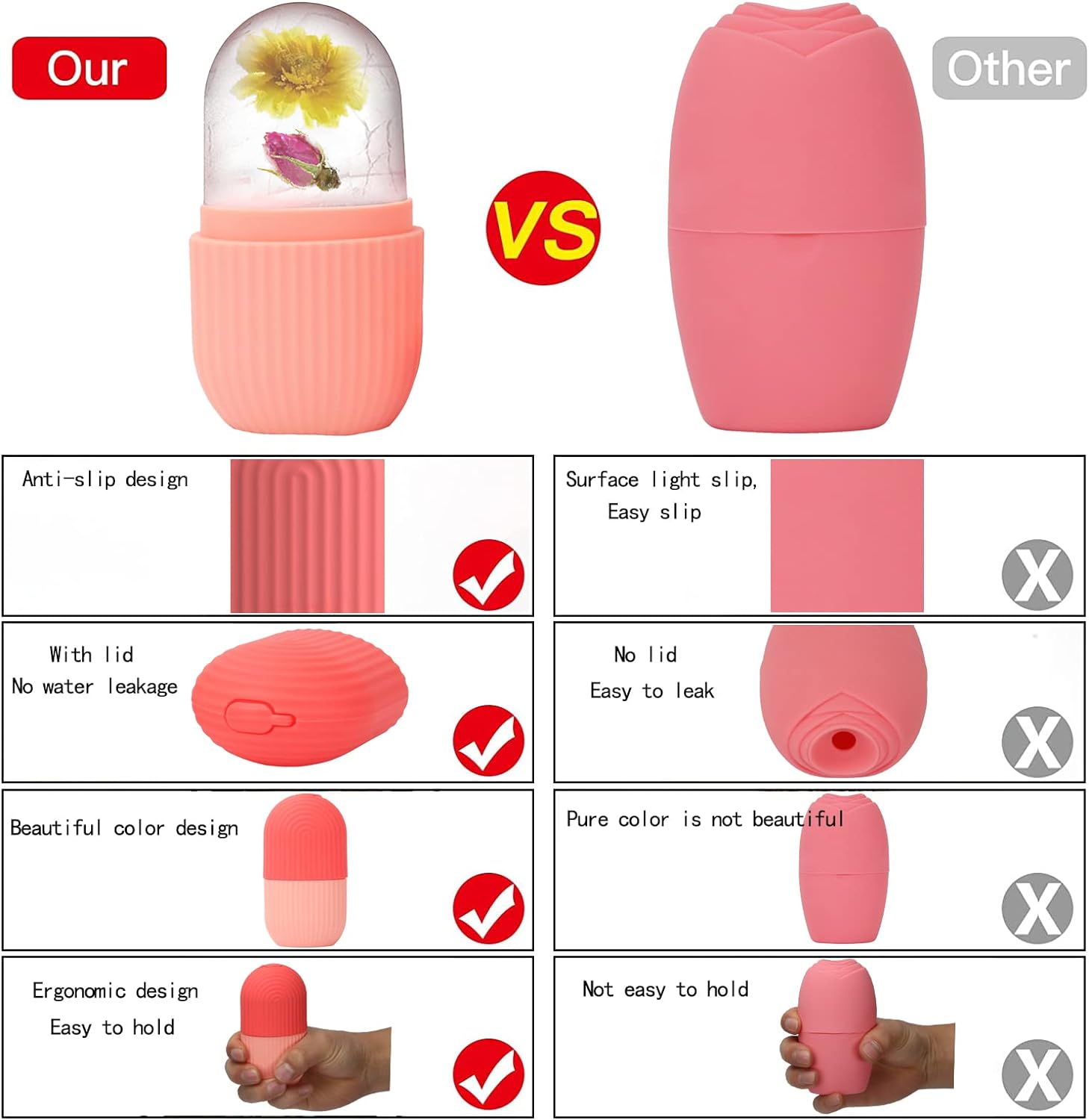 Ice Roller Massager – Face &amp; Eye De-Puffing, Pink
