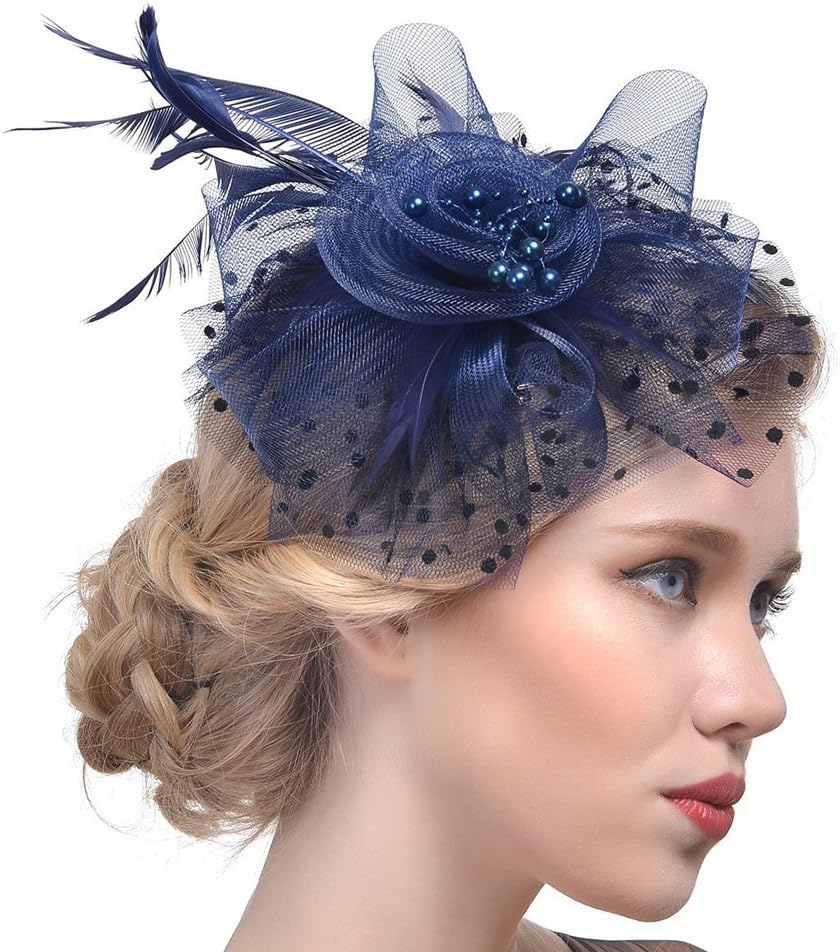 Flower Mesh Feather Fascinator Hat on Headband 