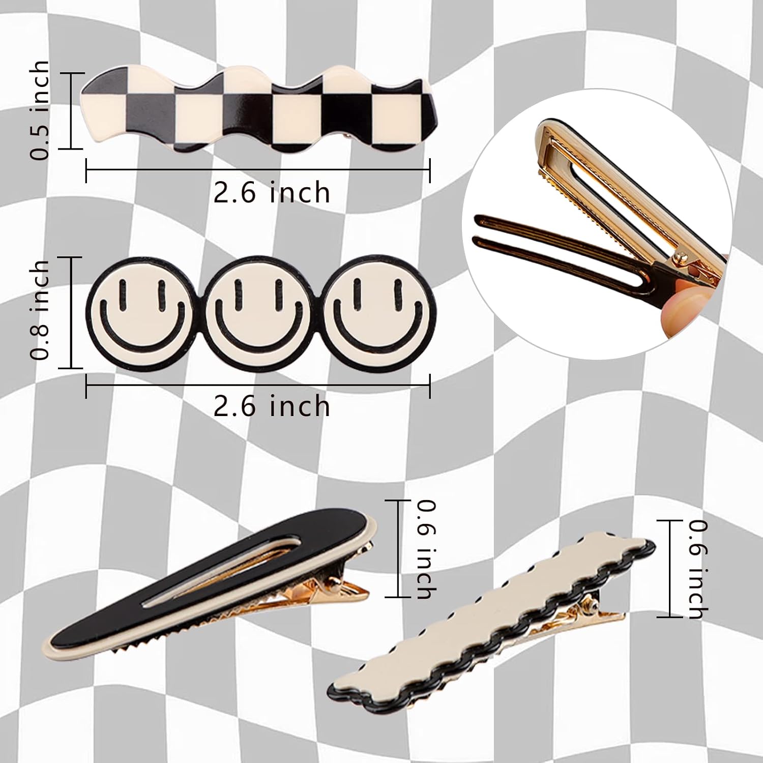 16PCS No Bend Hair Clips – Checker &amp; Black White