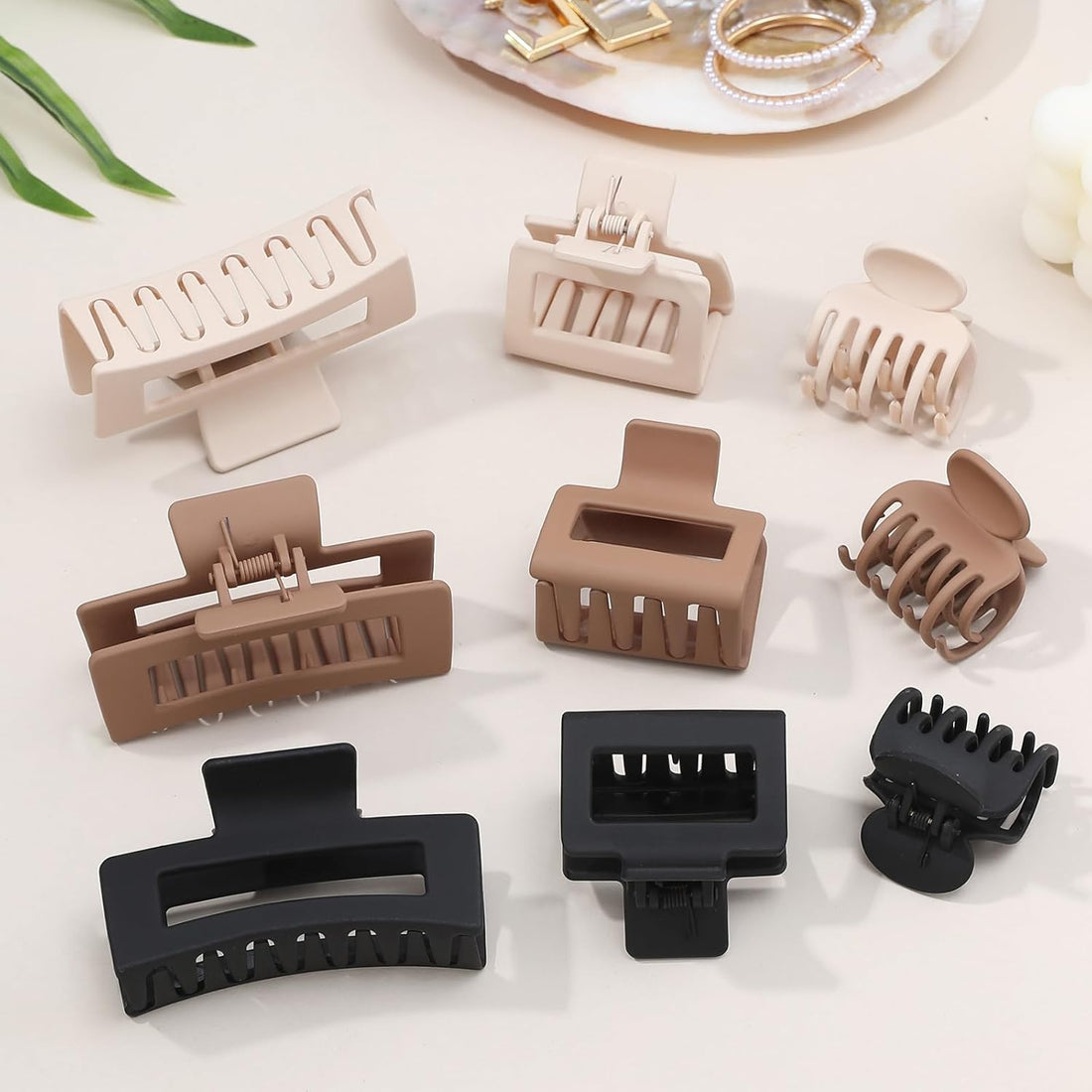 9 PCS Medium Claw Hair Clips Set Brown