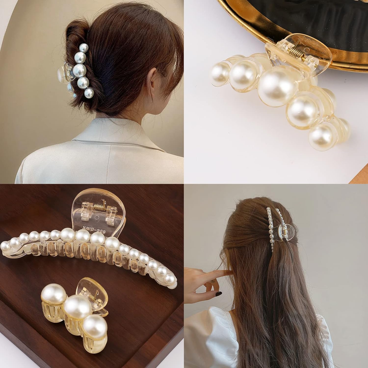 4 PCS Large Pearl Hair Claw Clips Set