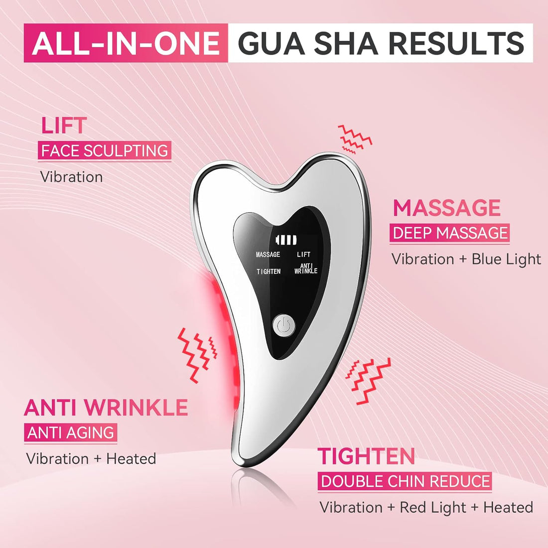 Electric Gua Sha Facial Tools - Face Sculpting Tool/Lift Device - Heated &amp; Vibration &amp; Red Light Massager, Anti-Aging &amp; Wrinkles, Puffiness, Double Chin, Tension Relief