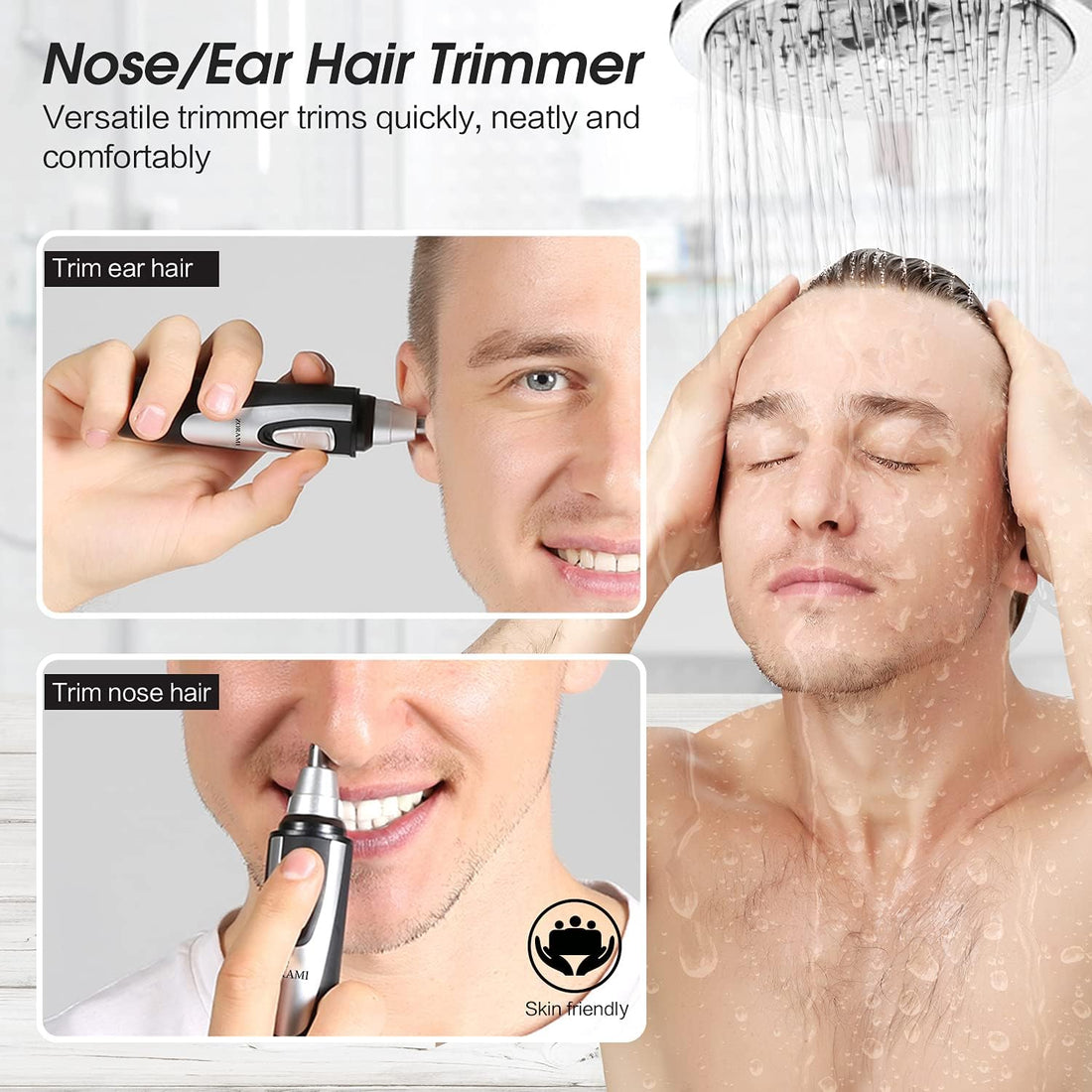 Ear &amp; Nose Hair Trimmer – Waterproof, Black, Painless