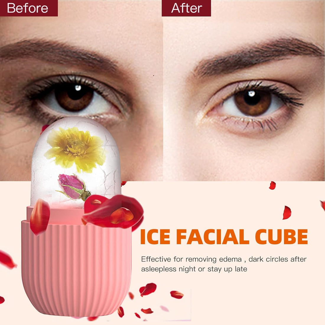 Ice Roller Massager – Face &amp; Eye De-Puffing, Pink