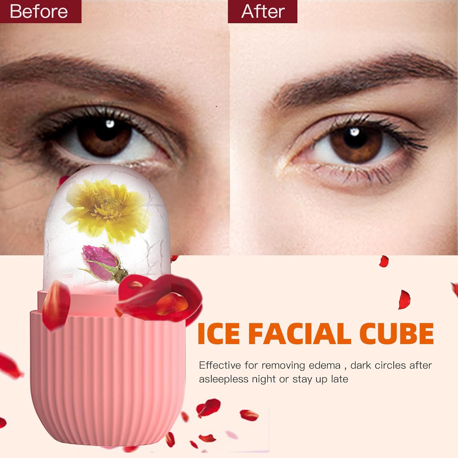 Ice Roller Massager – Face &amp; Eye De-Puffing, Pink