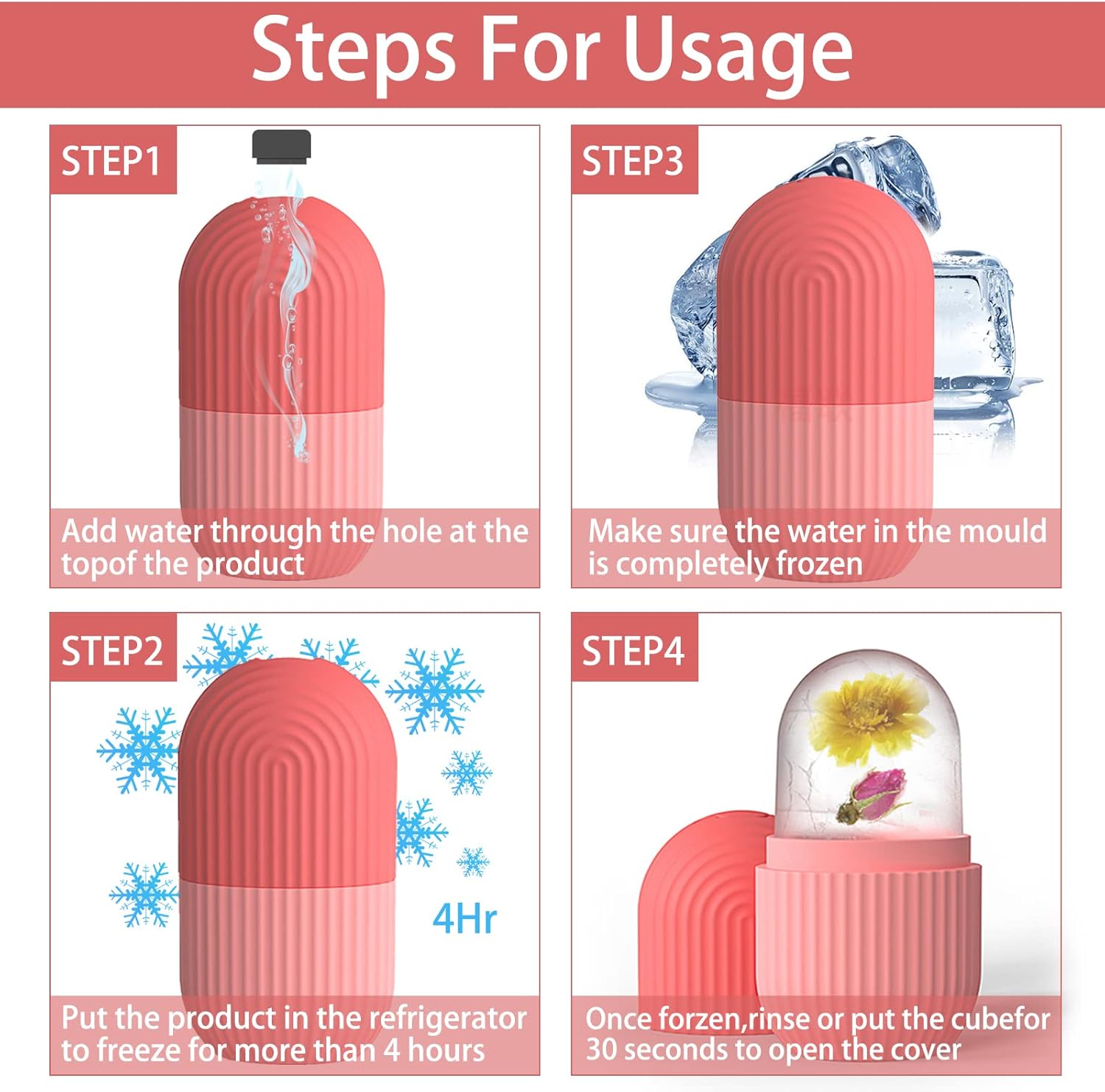 Ice Roller Massager – Face &amp; Eye De-Puffing, Pink