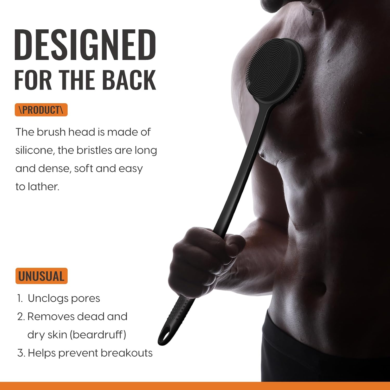 Silicone Back Scrubber – 17&quot; Body Brush for Men