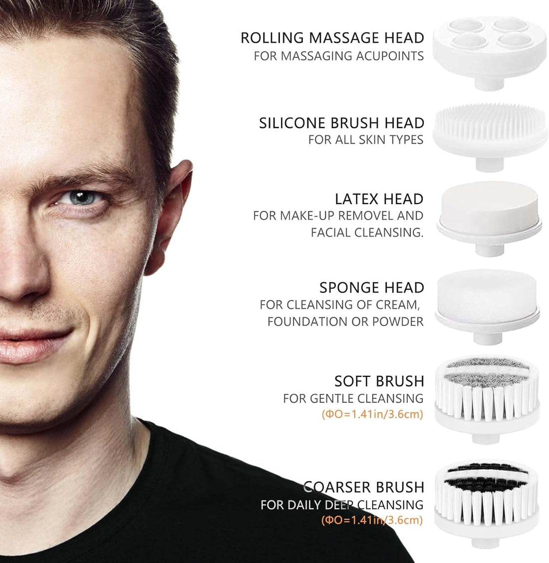 Electric Facial Cleansing Brush with 6 Brush Heads