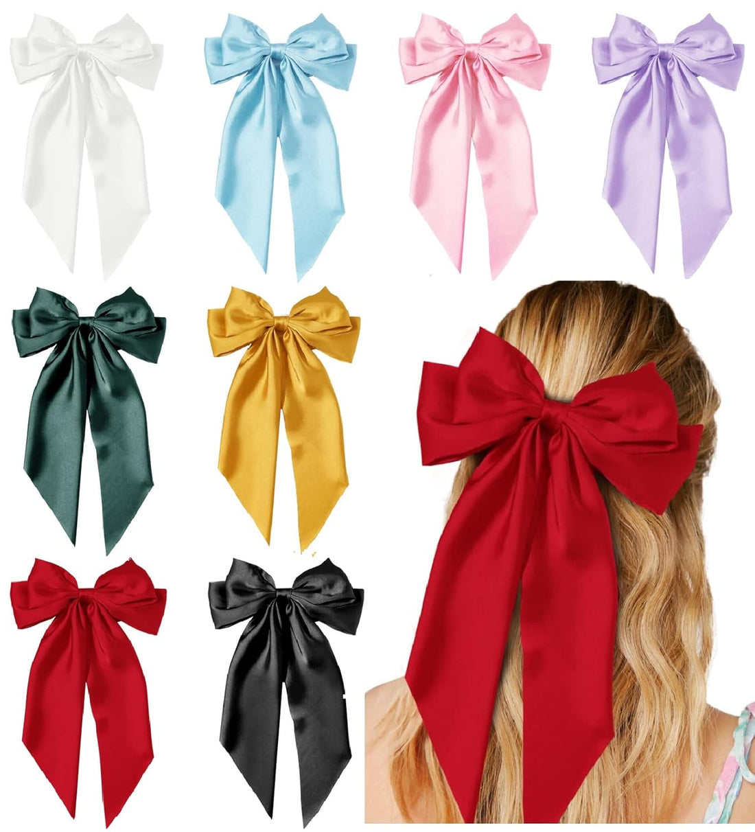 8 PCS Hair Ribbon Bows with Tails 