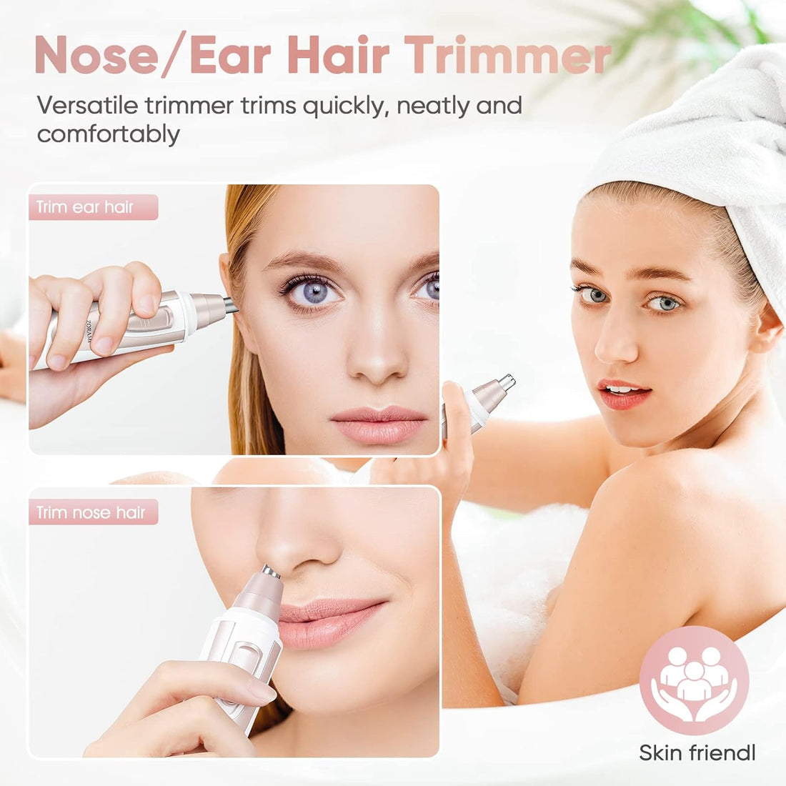 Ear &amp; Nose Hair Trimmer – Waterproof, Painless, Pink