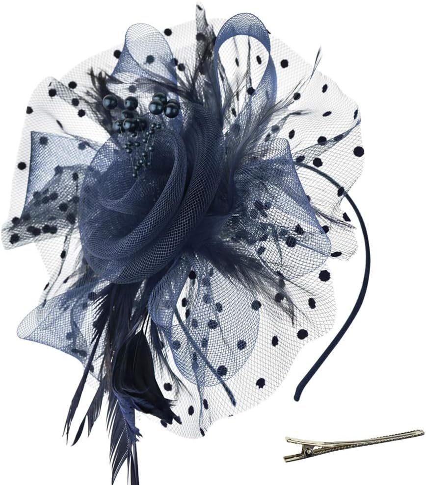 Flower Mesh Feather Fascinator Hat on Headband 