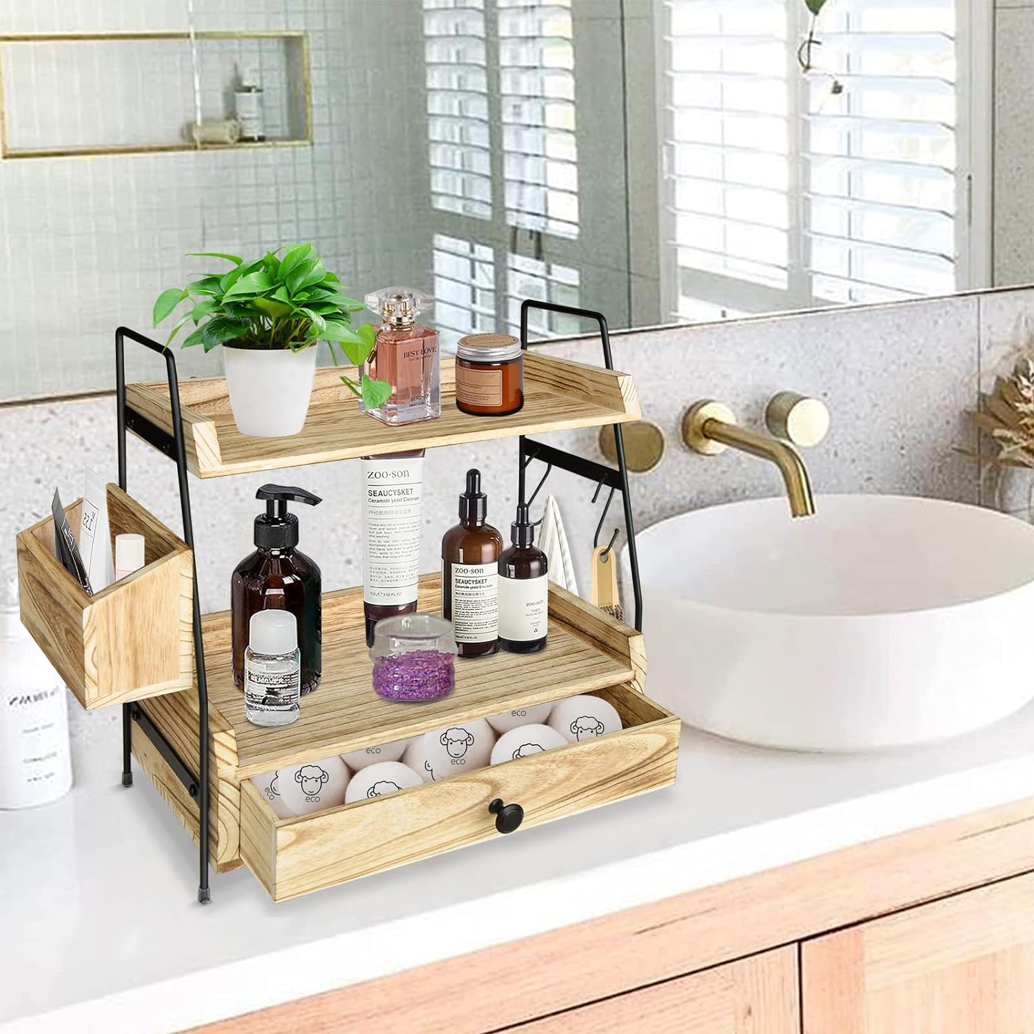 Coffee Bar Accessories and Organizer Countertop, Coffee Station Organizer Kitchen Counter Shelf Organizer,Coffee Condiment Storage,Cup Lid Holder Countertop Shelf for Bathroom