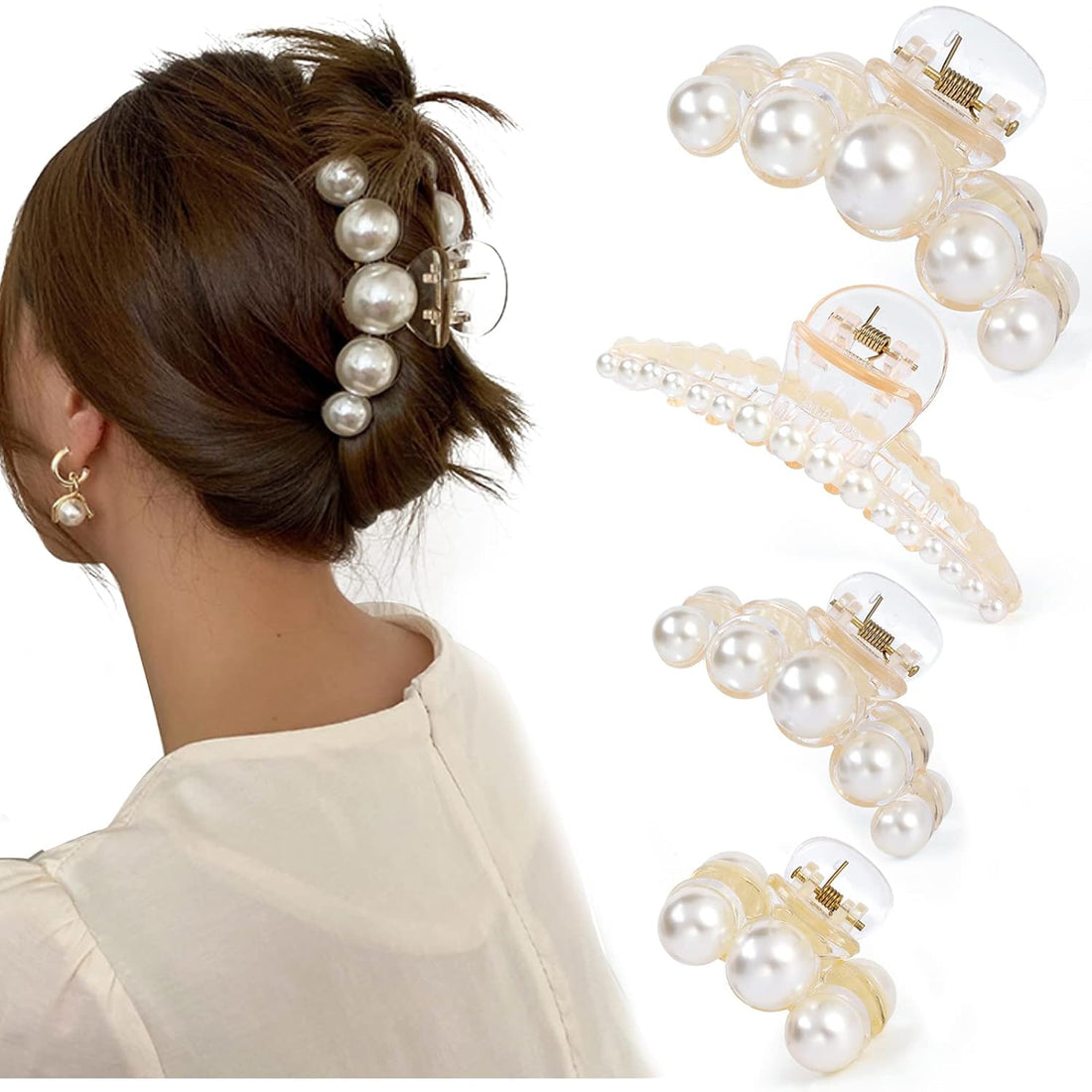 4 PCS Large Pearl Hair Claw Clips Set