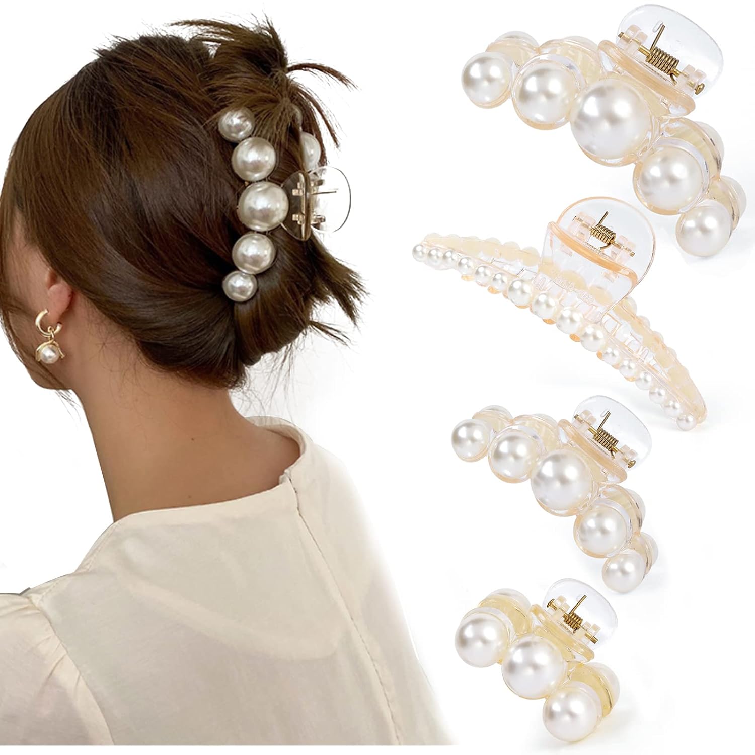 4 PCS Large Pearl Hair Claw Clips Set