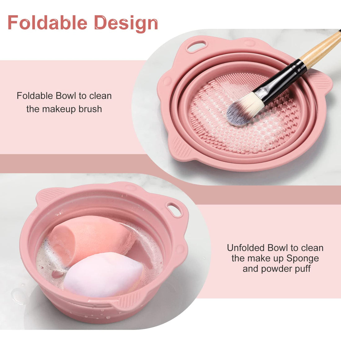 Foldable Silicone Brush Cleaner Bowl – Pink