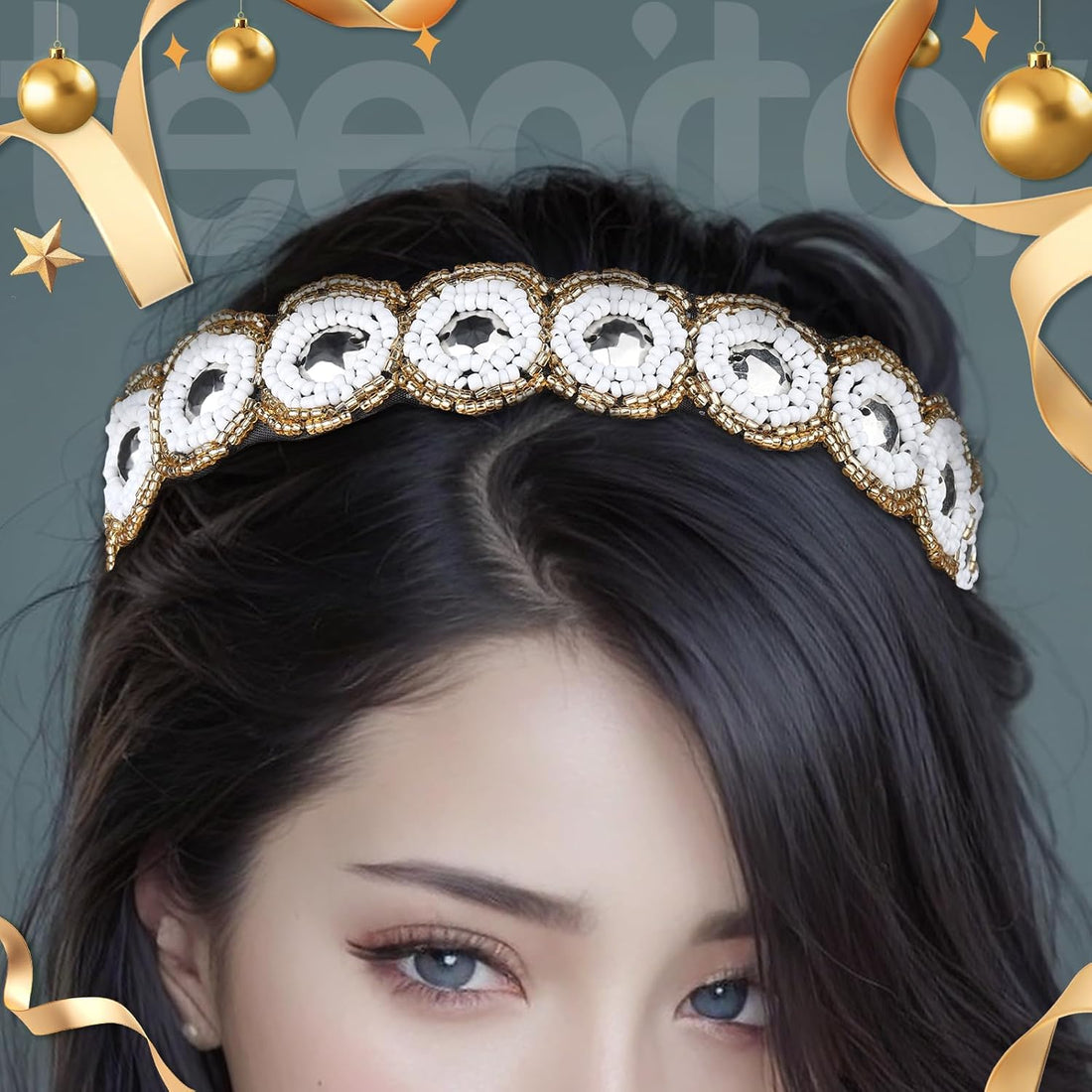 5PCS Rhinestone Beaded Elastic Hairbands Set
