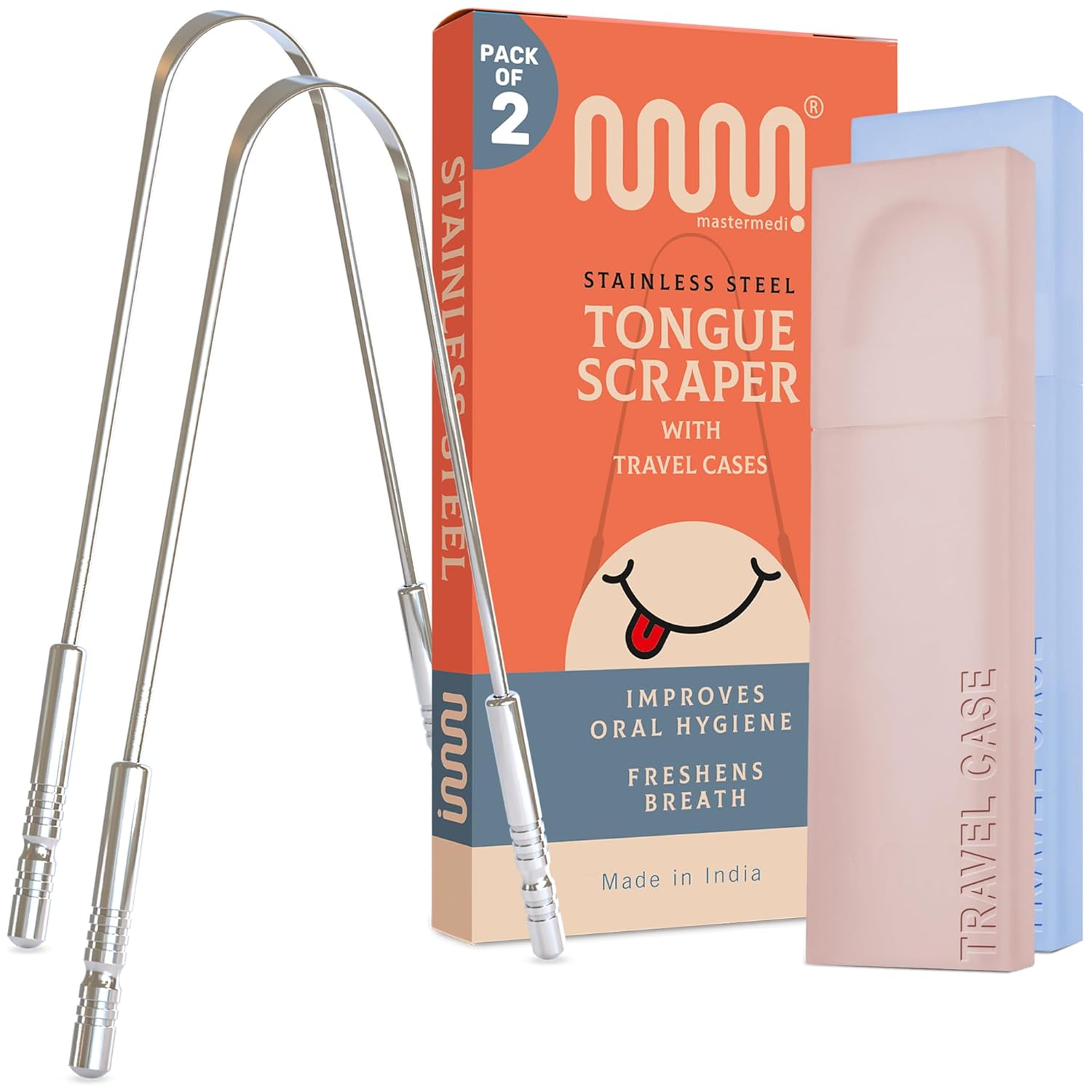 2Pack Tongue Scraper – Steel with Travel Cases