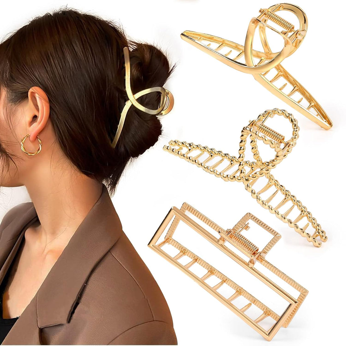 3PC Metal Hair Claw Clips - Strong Hold