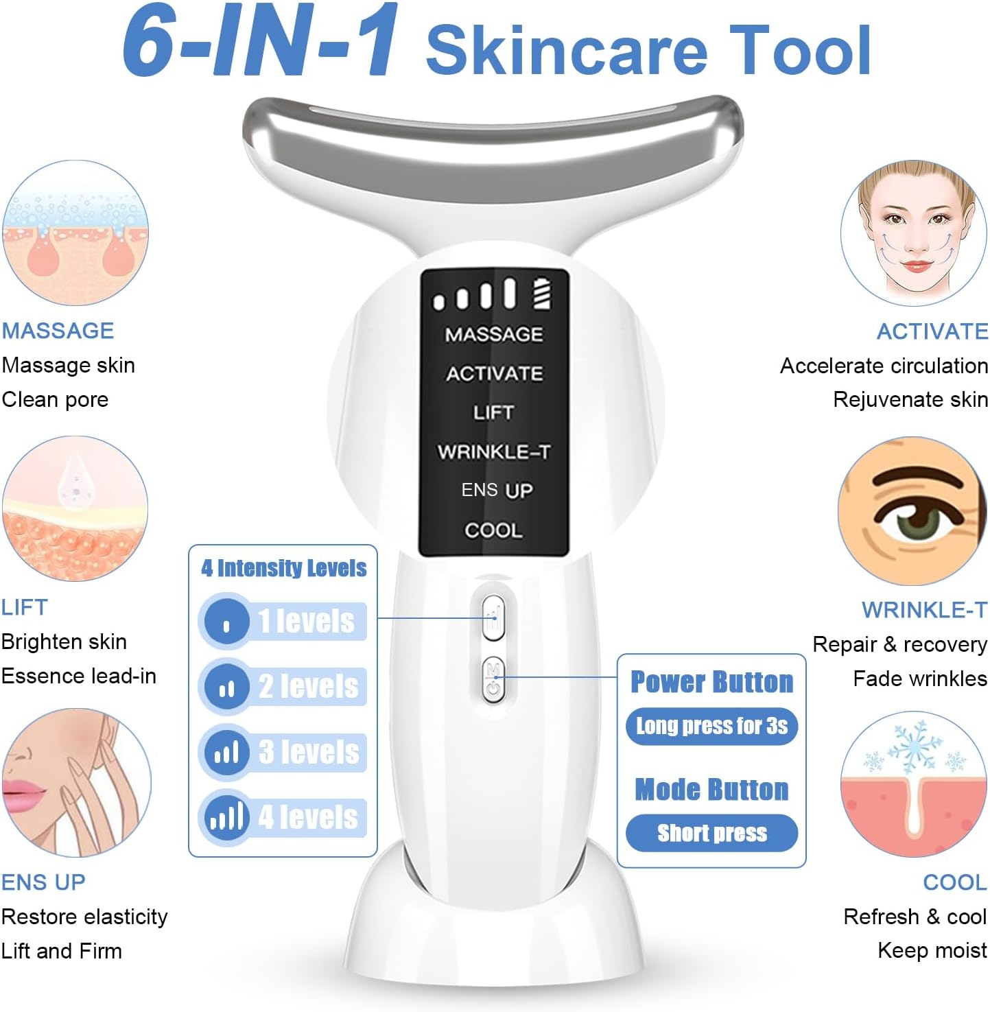 Red Light Therapy Face &amp; Neck Massager – White