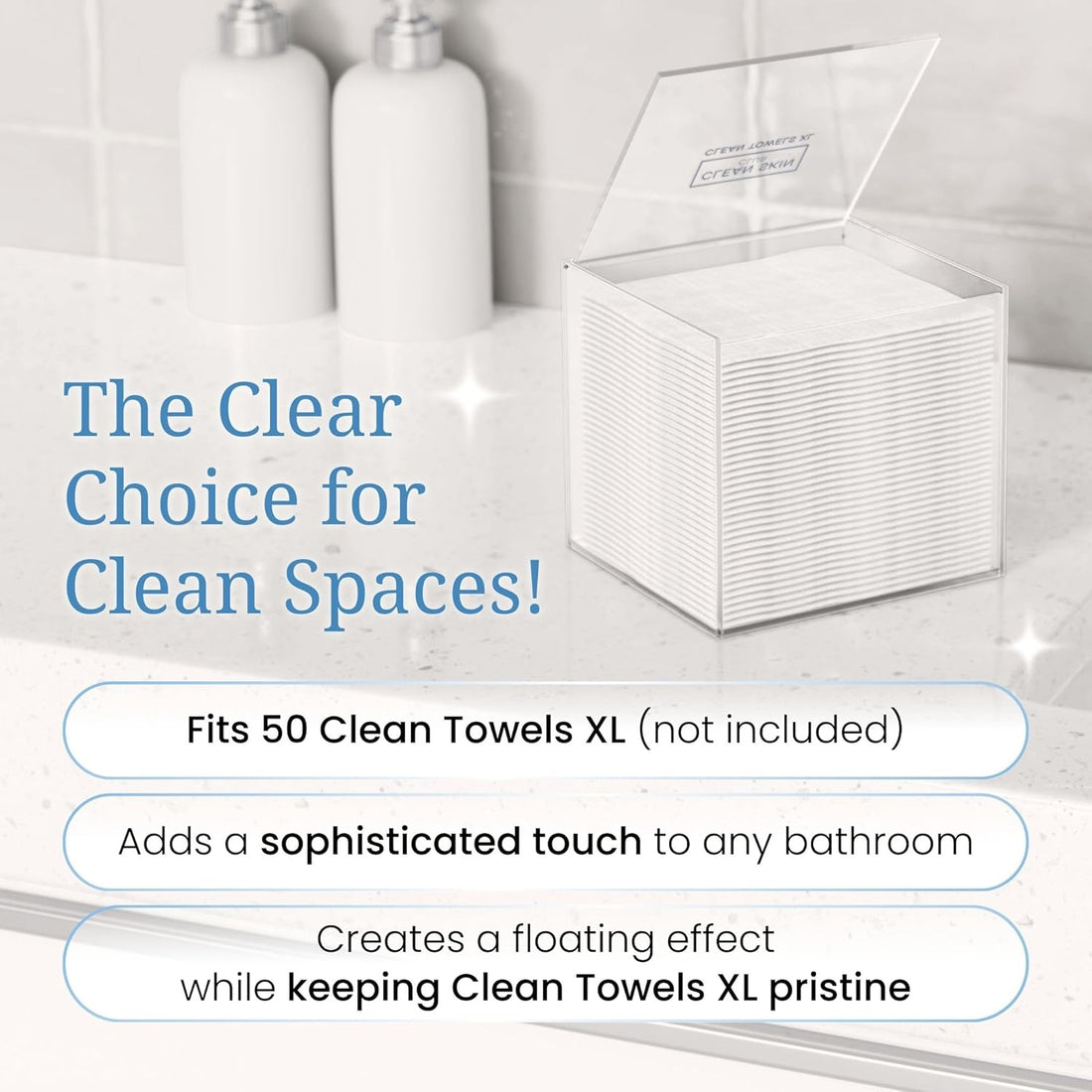 Clear Acrylic Towel Box – Fits 50 XL Facial Towels