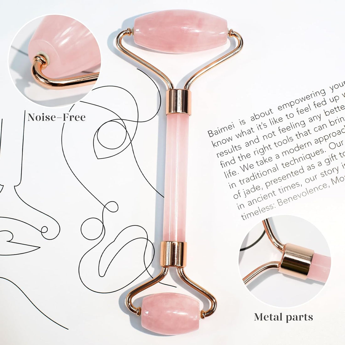Icyme Jade Roller &amp; Gua Sha Set  Pink  Rose Quartz