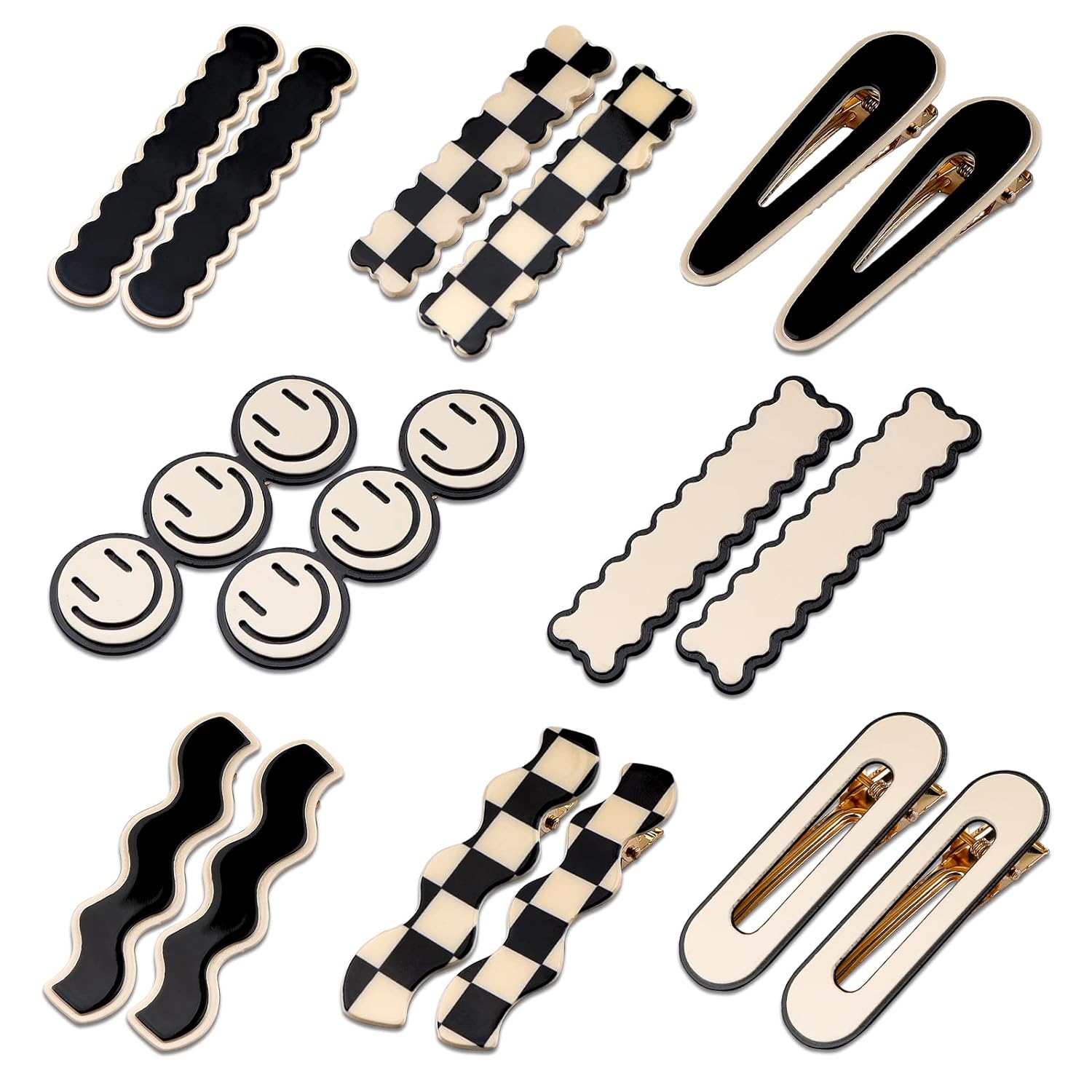 16PCS No Bend Hair Clips – Checker &amp; Black White