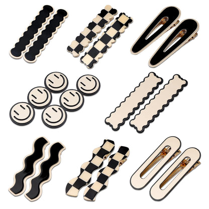 16PCS No Bend Hair Clips – Checker &amp; Black White