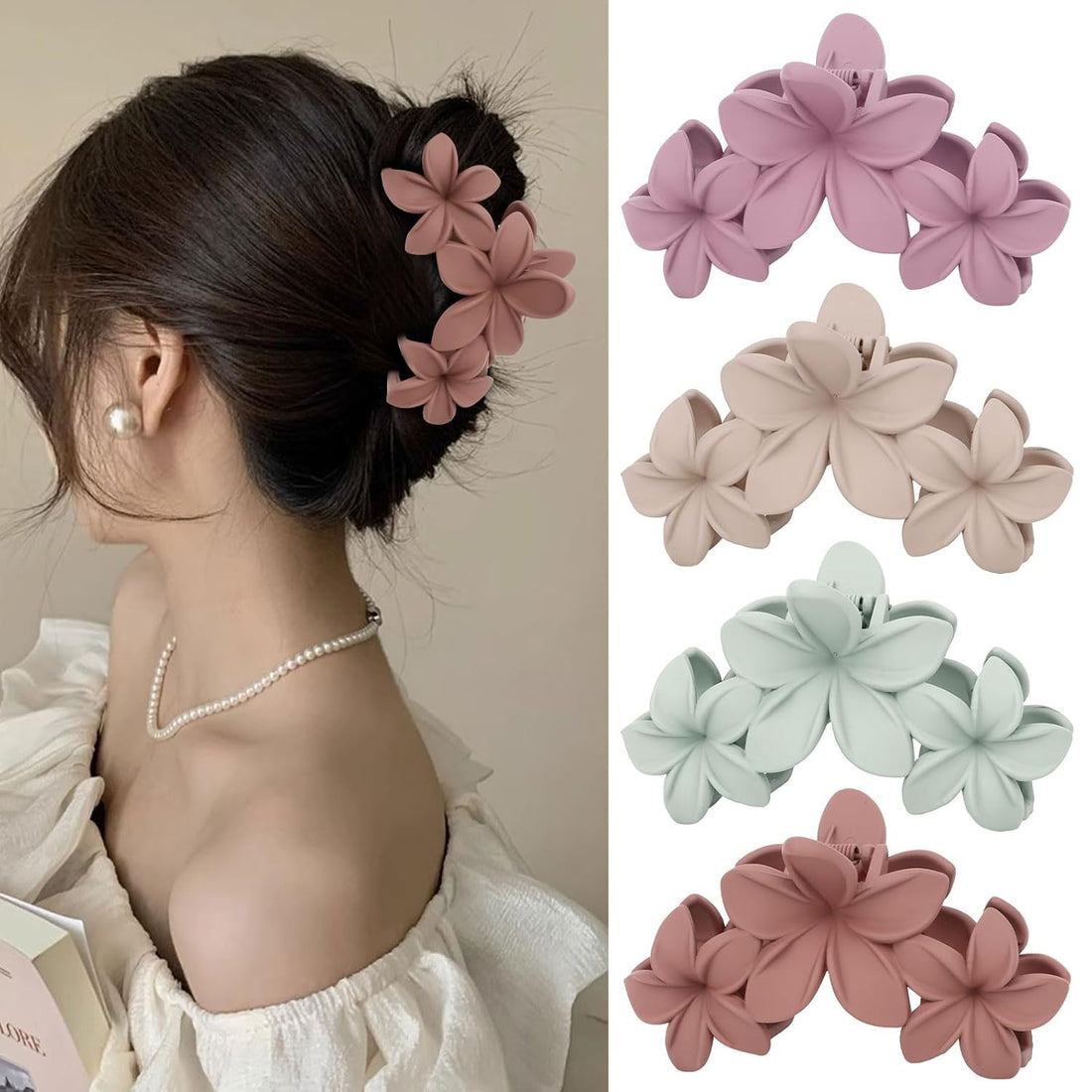 4PCS Colorful Plumeria Hawaiian Hair Clips