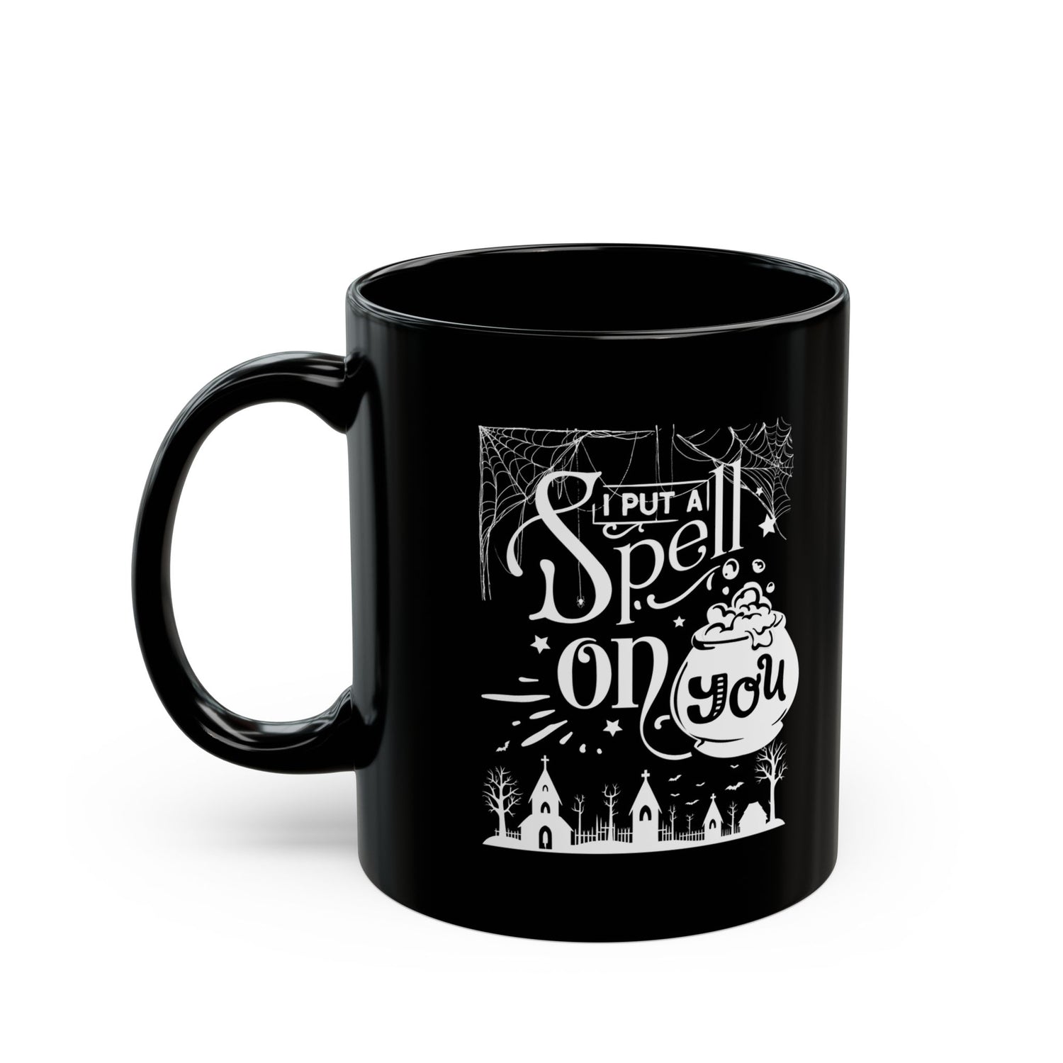 I Put a Spell on You Halloween Black Coffee Mug - Spooky Chic Drinkware - Perfect Fall Beverage Accessory