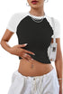 Women Raglan Colorblock Baby Tee Shirt Short Sleeve Summer Casual Tops