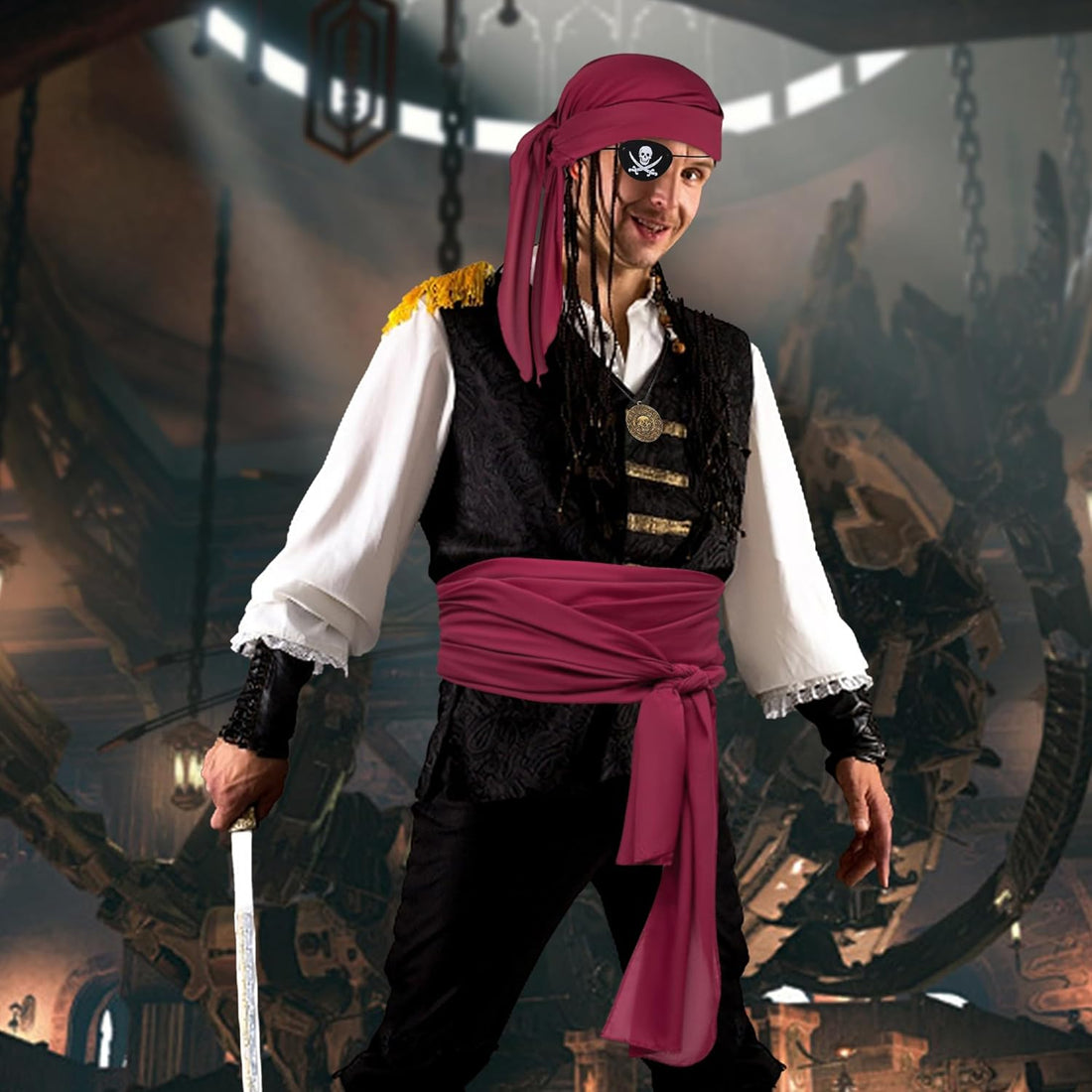 4-Pc Pirate Costume Set – Belt, Bandana, Hat &amp; Eye Patch
