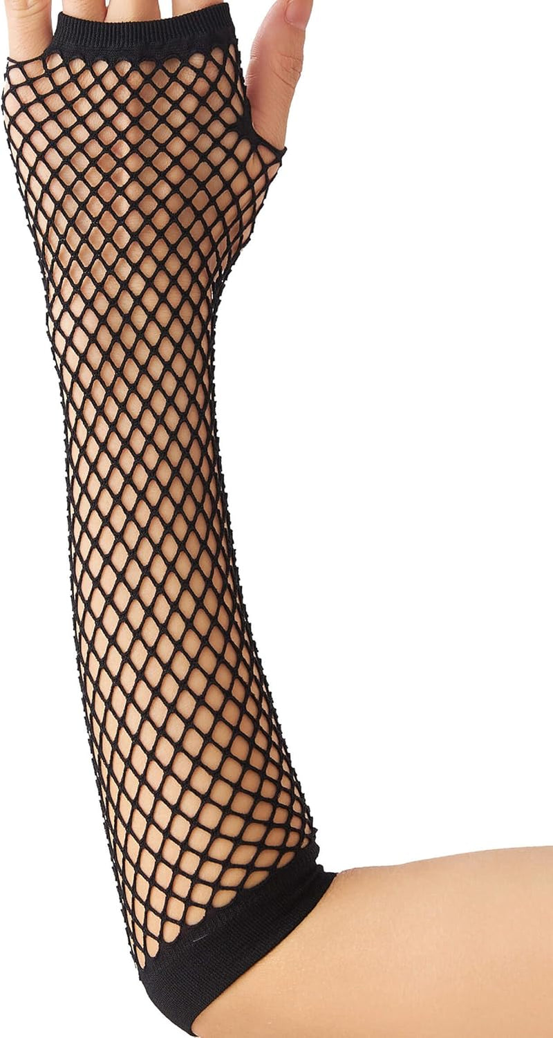 Fishnet Fingerless Gloves – Mesh Arm Sleeves for Emo Goth 80s Style