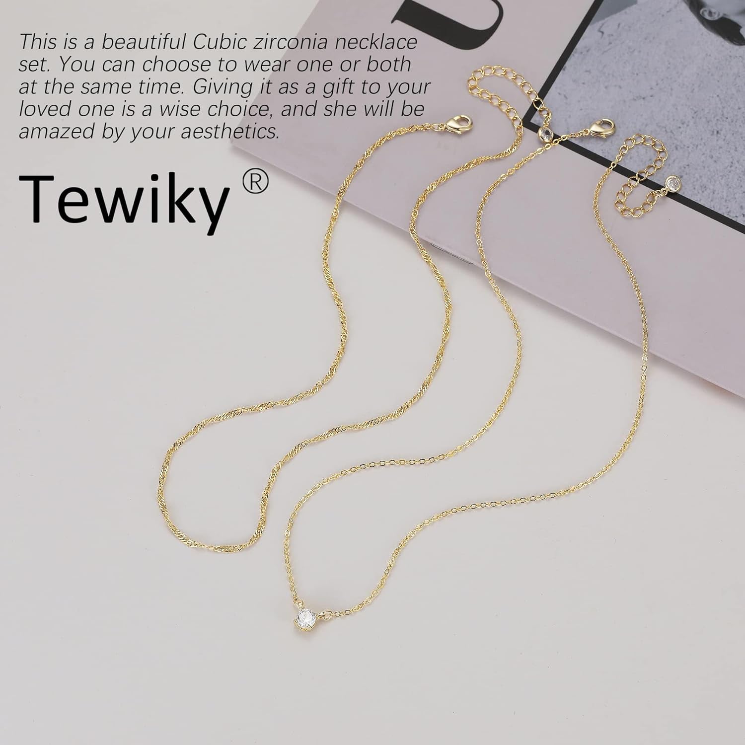 Dainty 14K Gold &amp; Silver CZ Choker Necklace