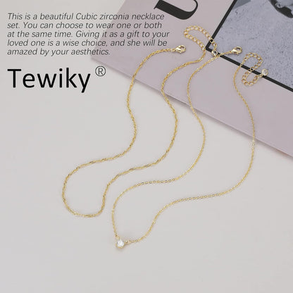 Dainty 14K Gold &amp; Silver CZ Choker Necklace