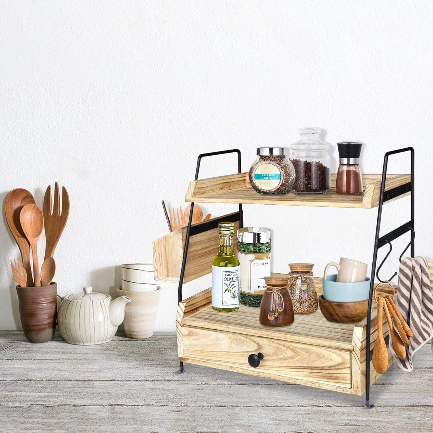 Coffee Bar Accessories and Organizer Countertop, Coffee Station Organizer Kitchen Counter Shelf Organizer,Coffee Condiment Storage,Cup Lid Holder Countertop Shelf for Bathroom