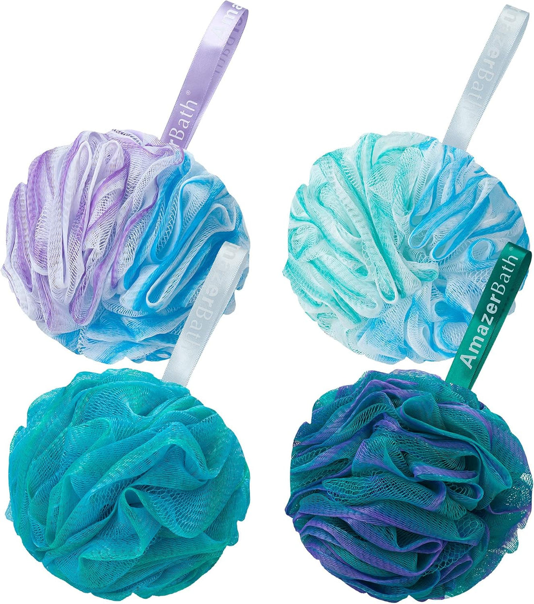 Loofah Sponge Set – 4Pack Exfoliating, Green-Purple