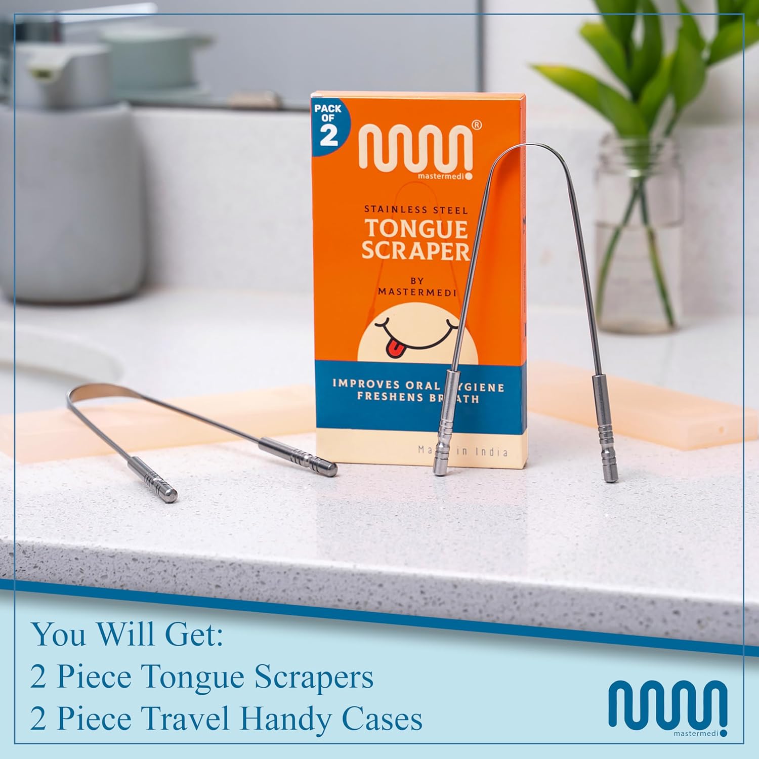 2Pack Tongue Scraper – Steel with Travel Cases