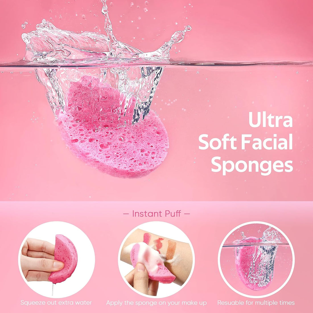 50Ct Compressed Sponges – Natural, Reusable, Pink