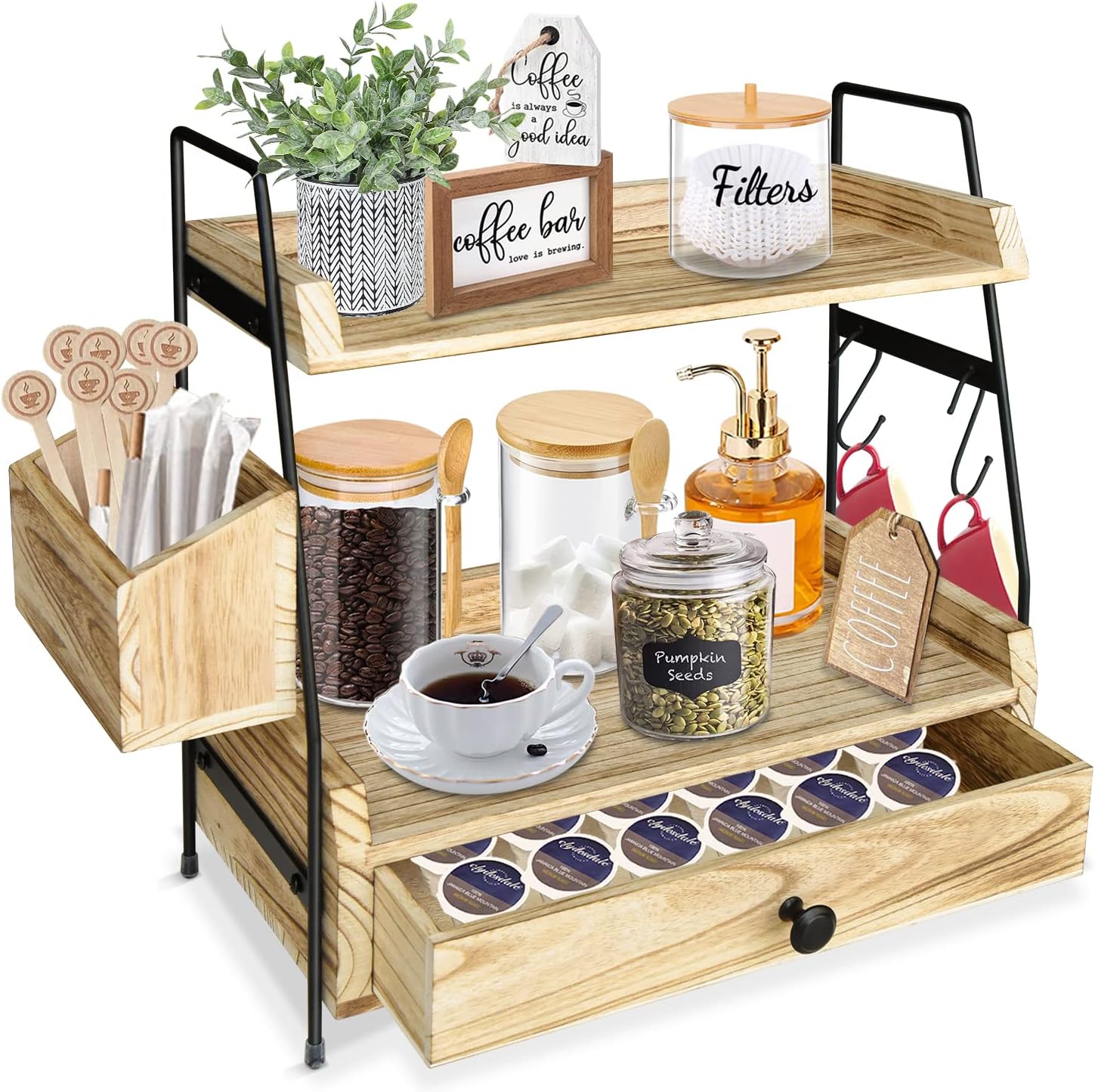 Coffee Bar Accessories and Organizer Countertop, Coffee Station Organizer Kitchen Counter Shelf Organizer,Coffee Condiment Storage,Cup Lid Holder Countertop Shelf for Bathroom