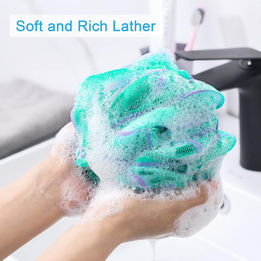 Loofah Sponge Set – 4Pack Exfoliating, Green-Purple