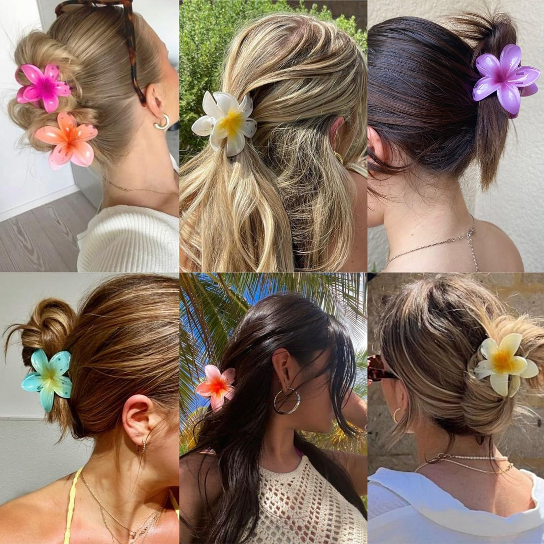 Hawaiian Plumeria Hair Clips - 6 Pack