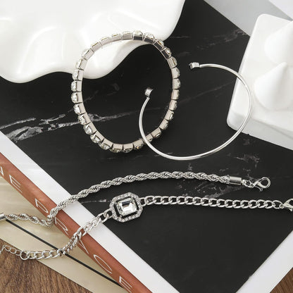 4 PCS Gold &amp; Silver CZ Paperclip Bracelet Set